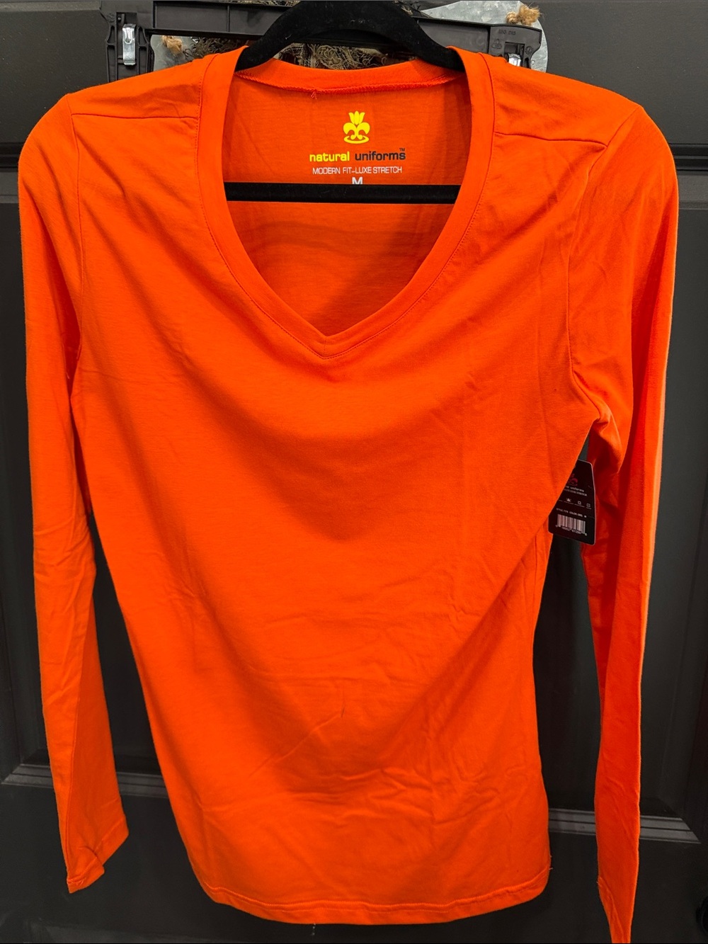 *NWT* Natural Uniforms Women's V-Neck Long Sleeve Top - Bright Orange - Sz. Med